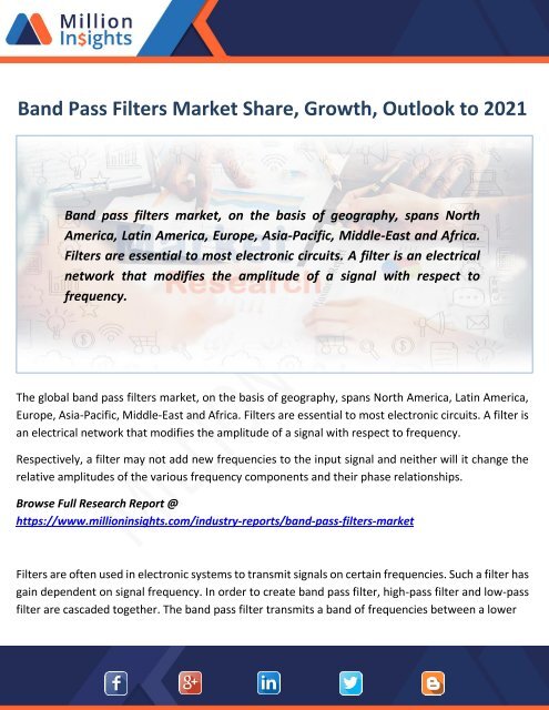 Band Pass Filters Market Share, Growth, Outlook to 2021