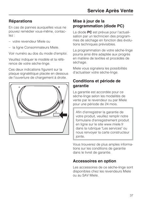 Miele TWF500WP EditionEco - Mode d'emploi