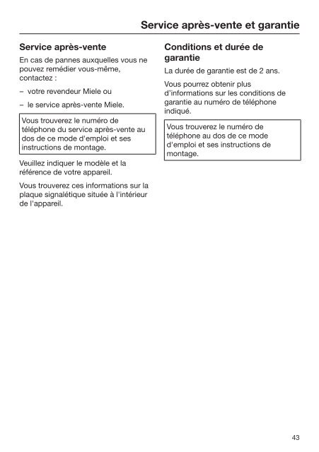 Miele FNS 37492 iE - Mode d'emploi et instructions de montage