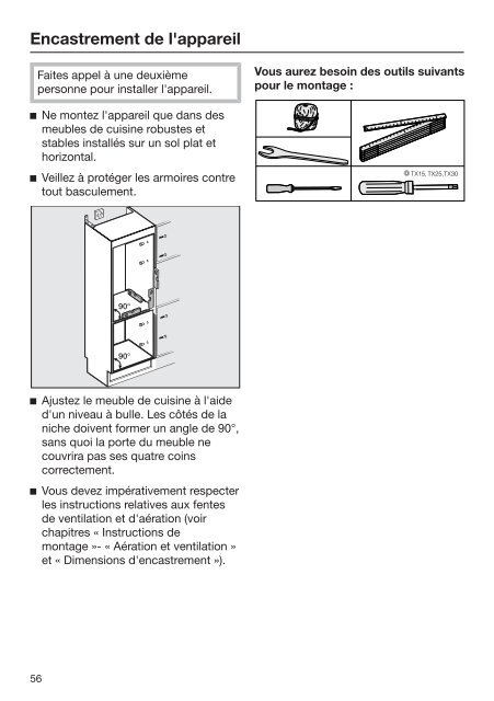 Miele K 35673 iD - Mode d'emploi et instructions de montage