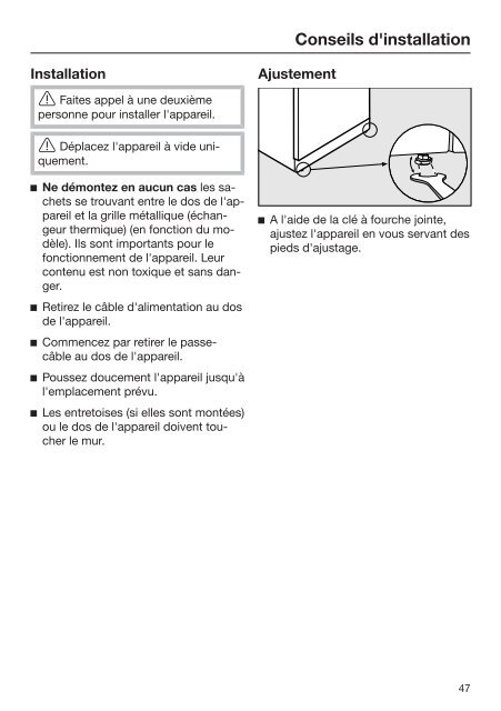 Miele FNS 28463 E ed/cs - Mode d'emploi et instructions de montage