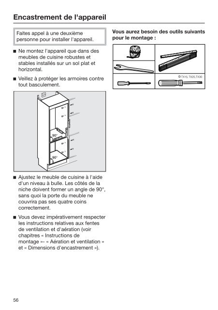 Miele K 34673 iD - Mode d'emploi et instructions de montage