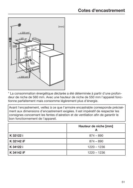 Miele K 32242 iF - Mode d'emploi et instructions de montage