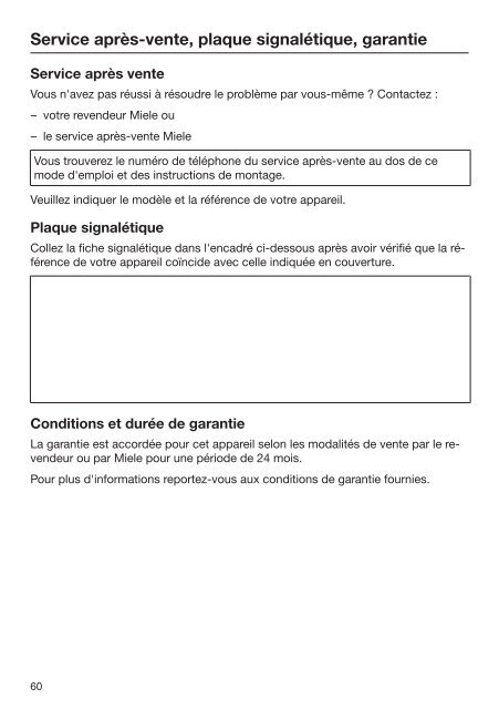 Miele KM 6879 - Mode d'emploi et instructions de montage