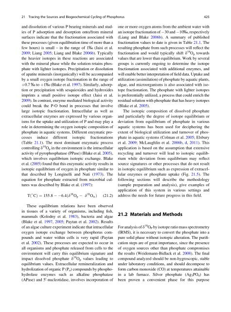 Chapter 21. Adina Paytan. Tracing the Sources and Biogeochemical Cycling of Phosphorus in Aquatic Systems Using Isotopes of Oxygen in Phosphate