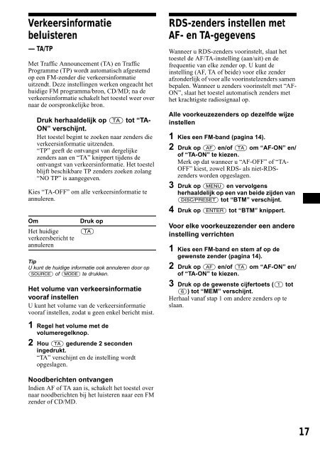 Sony CDX-CA650 - CDX-CA650 Consignes d&rsquo;utilisation N&eacute;erlandais