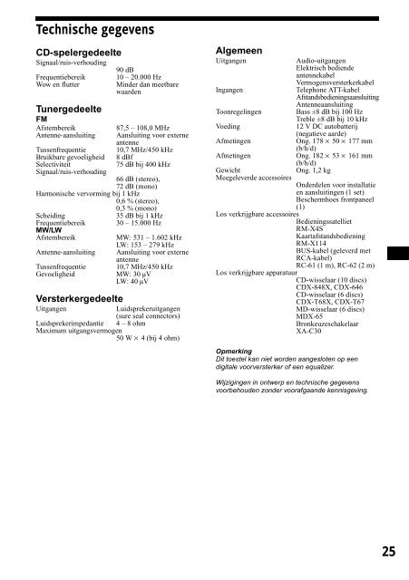 Sony CDX-CA650 - CDX-CA650 Consignes d&rsquo;utilisation N&eacute;erlandais