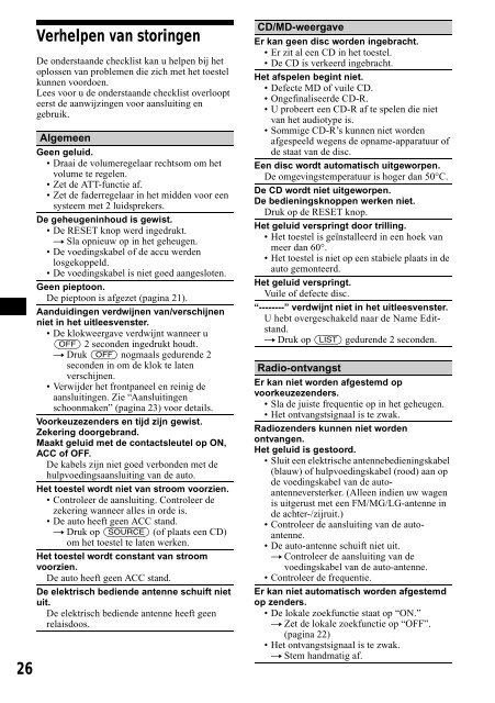 Sony CDX-CA650 - CDX-CA650 Consignes d&rsquo;utilisation N&eacute;erlandais