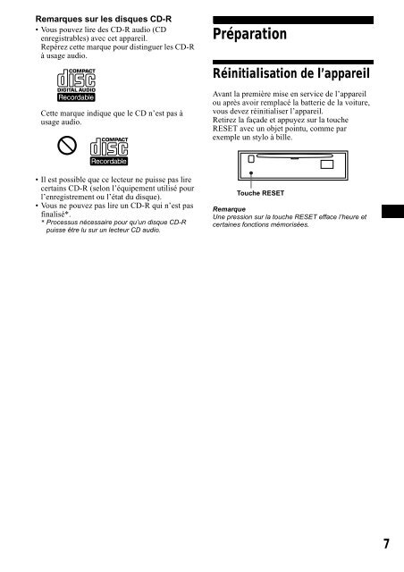 Sony CDX-CA650 - CDX-CA650 Consignes d&rsquo;utilisation