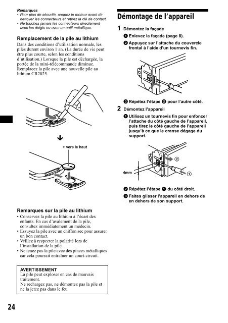 Sony CDX-CA650 - CDX-CA650 Consignes d&rsquo;utilisation Fran&ccedil;ais