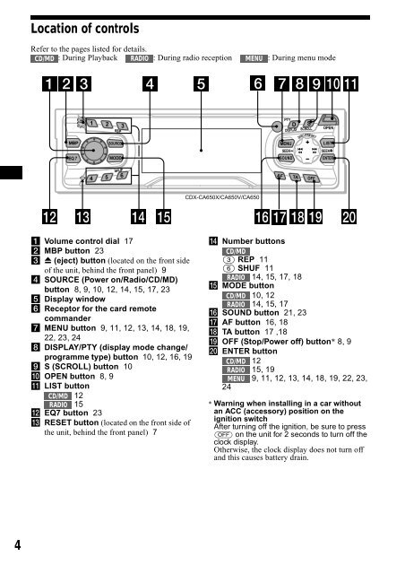 Sony CDX-CA650 - CDX-CA650 Consignes d&rsquo;utilisation Anglais