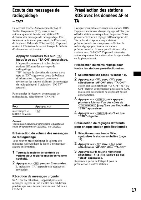 Sony CDX-CA650 - CDX-CA650 Consignes d&rsquo;utilisation Anglais