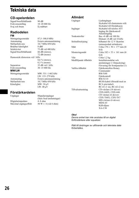 Sony CDX-CA650 - CDX-CA650 Consignes d&rsquo;utilisation Russe