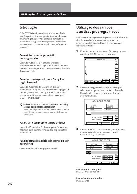 Sony TA-VE800G - TA-VE800G Consignes d&rsquo;utilisation Portugais