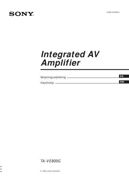 Sony TA-VE800G - TA-VE800G Consignes d&rsquo;utilisation Finlandais