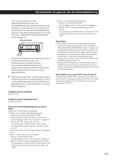 Sony TA-VE800G - TA-VE800G Consignes d&rsquo;utilisation N&eacute;erlandais