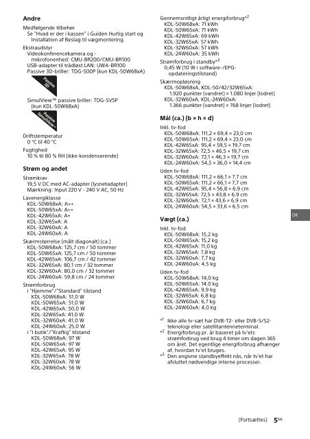 Sony KDL-42W656A - KDL-42W656A Guide de r&eacute;f&eacute;rence Norv&eacute;gien