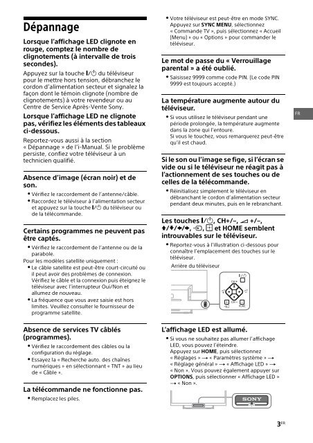 Sony KDL-42W656A - KDL-42W656A Guide de r&eacute;f&eacute;rence Fran&ccedil;ais