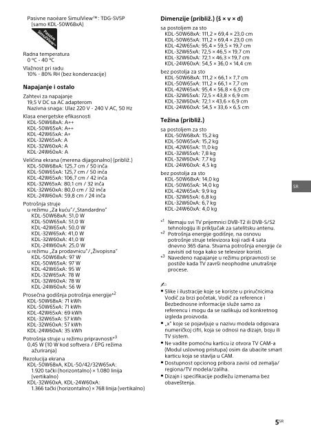 Sony KDL-42W656A - KDL-42W656A Guide de r&eacute;f&eacute;rence Slov&eacute;nien