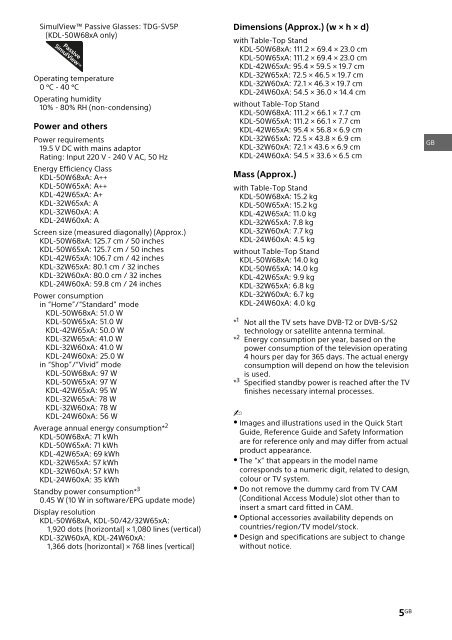 Sony KDL-42W656A - KDL-42W656A Guide de r&eacute;f&eacute;rence Polonais