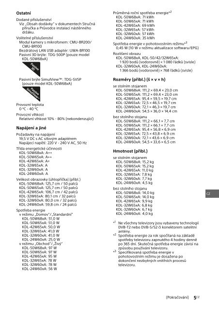 Sony KDL-42W656A - KDL-42W656A Guide de r&eacute;f&eacute;rence Tch&egrave;que