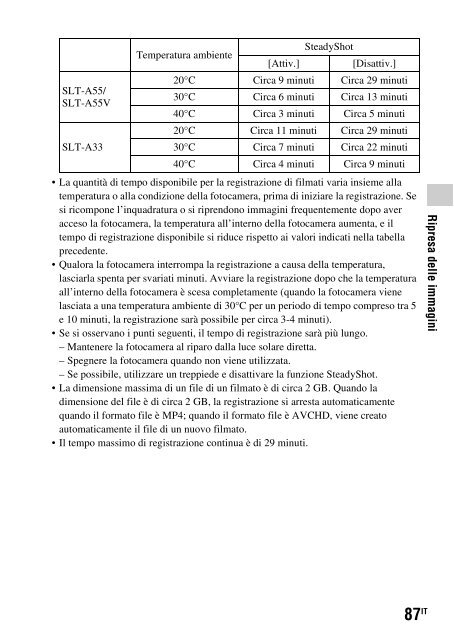 Sony SLT-A33 - SLT-A33 Consignes d&rsquo;utilisation Italien