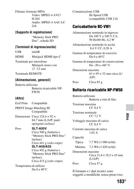 Sony SLT-A33 - SLT-A33 Consignes d&rsquo;utilisation Italien