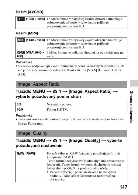 Sony SLT-A33 - SLT-A33 Consignes d&rsquo;utilisation Slovaque