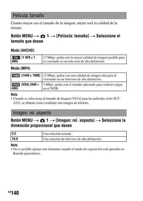 Sony SLT-A33 - SLT-A33 Consignes d&rsquo;utilisation Espagnol