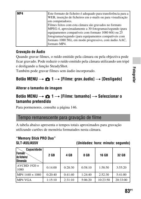 Sony SLT-A33 - SLT-A33 Consignes d&rsquo;utilisation Portugais