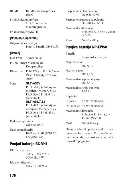 Sony SLT-A33 - SLT-A33 Mode d'emploi Croate