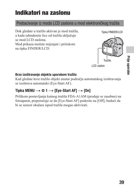 Sony SLT-A33 - SLT-A33 Mode d'emploi Croate