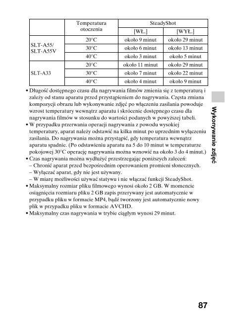 Sony SLT-A33 - SLT-A33 Consignes d&rsquo;utilisation Polonais