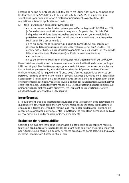 Sony SVE1712T1E - SVE1712T1E Documents de garantie Fran&ccedil;ais