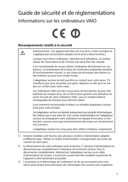 Sony SVE1712T1E - SVE1712T1E Documents de garantie Fran&ccedil;ais