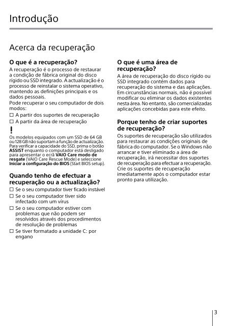 Sony SVE1712T1E - SVE1712T1E Guide de d&eacute;pannage Portugais