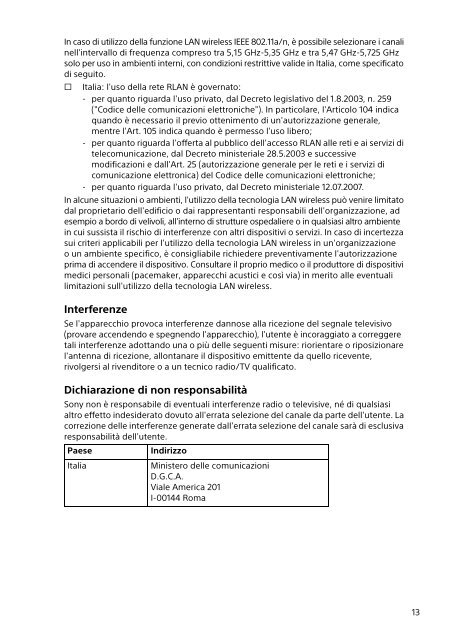 Sony SVE1712T1E - SVE1712T1E Documents de garantie Italien