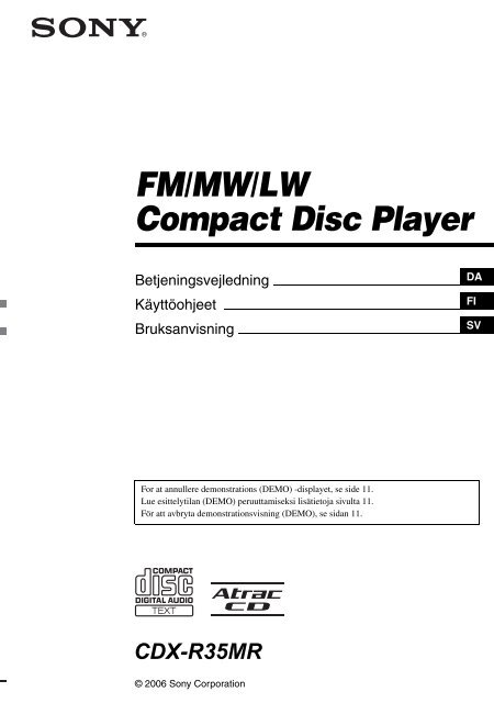 Sony CDX-R35MR - CDX-R35MR Mode d'emploi Su&eacute;dois