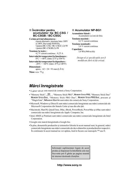 Sony DSC-W55 - DSC-W55 Guide de mise en route Roumain