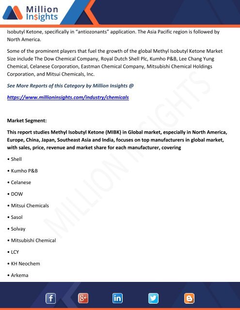 Methyl Isobutyl Ketone (MIBK) Market : Size, Share, Opportunity, Development, Growth and Demand Forecast to 2021