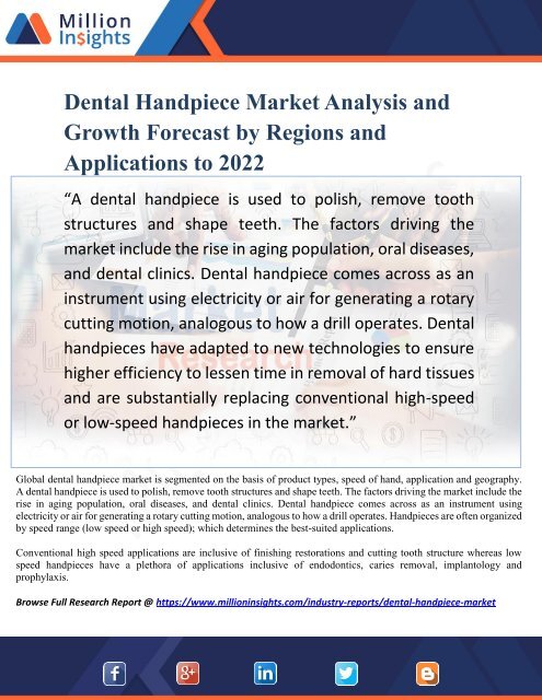 Dental Handpiece Market Analysis and Growth Forecast by Regions and Applications to 2022