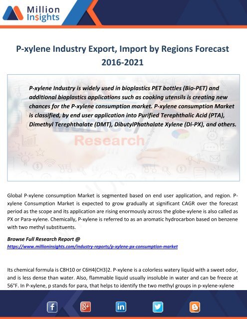 P-xylene Industry Export, Import by Regions Forecast 2016-2021