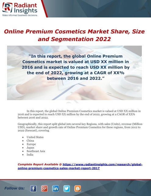 Online Premium Cosmetics Market Share, Size and Segmentation 2022