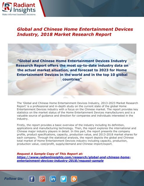 Home Entertainment Devices Industry 2018 : Market Size, Growth, Analysis and Forecast Report