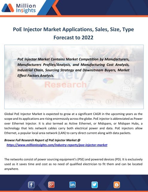 PoE Injector Market Applications, Sales, Size, Type Forecast to 2022 