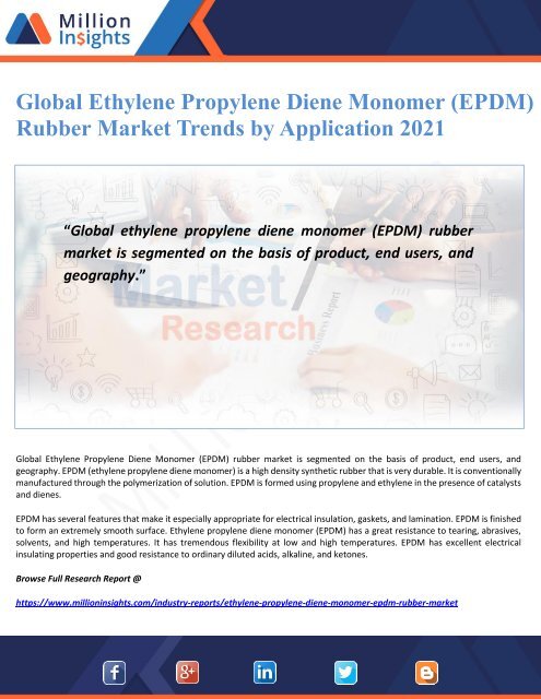 Global Ethylene Propylene Diene Monomer (EPDM) Rubber Market Trends by Application 2021