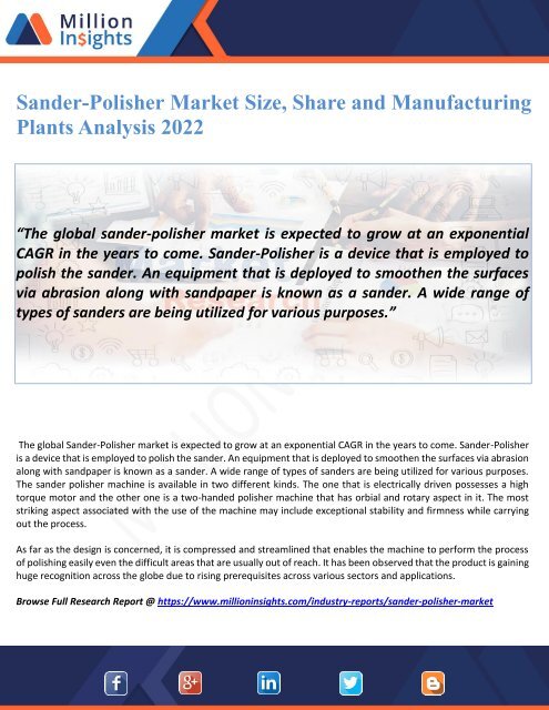 Sander-Polisher Market Size, Share and Manufacturing Plants Analysis 2022