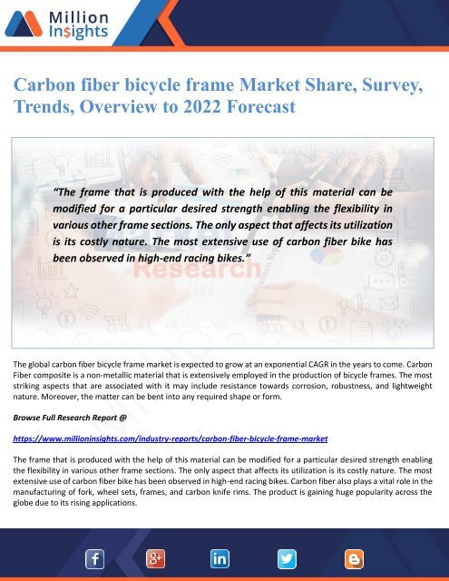Carbon fiber bicycle frame Market Share, Survey, Trends, Overview to 2022 Forecast