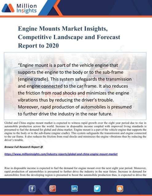 Engine Mounts Market Insights, Competitive Landscape and Forecast Report to 2020