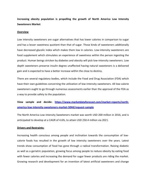 North America Low Intensity Sweeteners Market